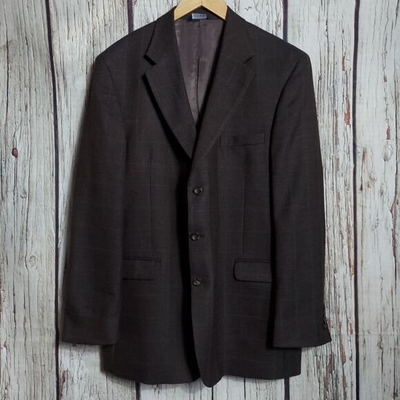 Stafford Plaid Wool Cashmere 3 Button Blazer - Picture 4 of 11